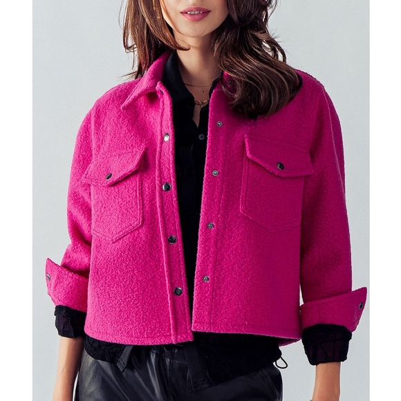 Magenta Curly Sherpa Cropped Shacket - Picture 3 of 9